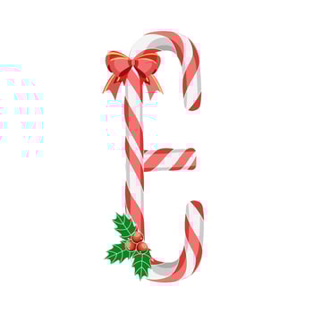 Letter D in Christmas candy canes with decorations vector