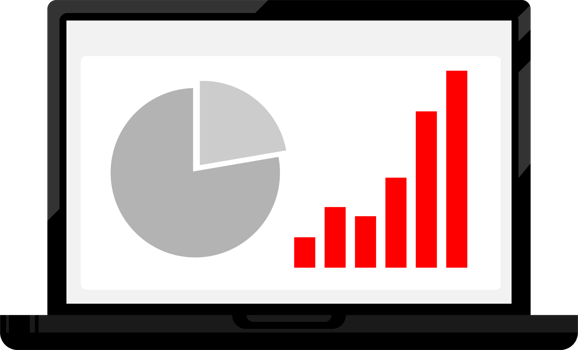 A laptop screen with a black frame showing an ascending curve graph png