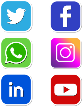 A set of social media icons Facebook,Twitter,Instagram,Whatsapp,Youtube and linkedin png