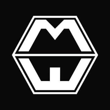 MW Logo monogram with hexagon shape up and down design template vector