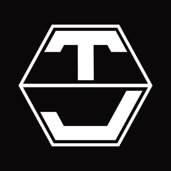 TJ Logo monogram with hexagon shape up and down design template vector