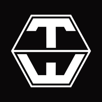 TW Logo monogram with hexagon shape up and down design template vector