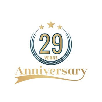 29 Year Anniversary Vector Template Design Illustration. Gold And Blue color design with ribbon
