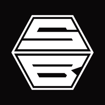 SB Logo monogram with hexagon shape up and down design template vector