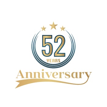 52 Year Anniversary Vector Template Design Illustration. Gold And Blue color design with ribbon