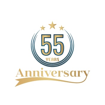 55 Year Anniversary Vector Template Design Illustration. Gold And Blue color design with ribbon