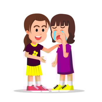 A little girl tries to comfort her crying friend vector