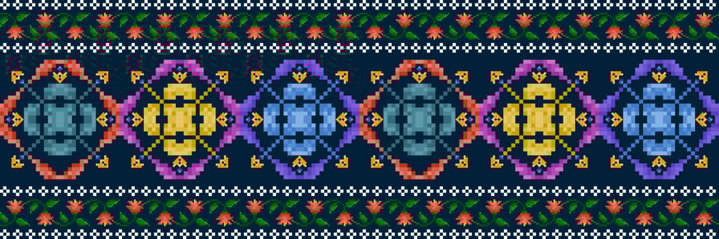 Ikat ethnic seamless pattern decoration design. Aztec fabric carpet boho mandalas textile wallpaper. Tribal native motif ornaments African American folk traditional embroidery vector