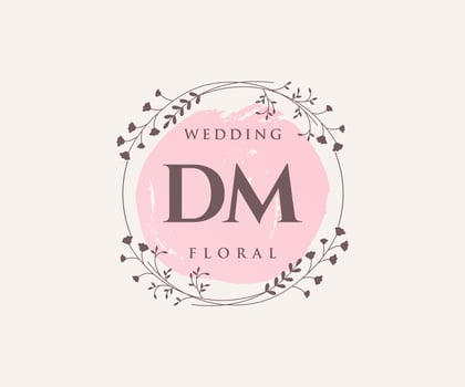 DM Initials letter Wedding monogram logos template, hand drawn modern minimalistic and floral templates for Invitation cards, Save the Date, elegant identity. vector