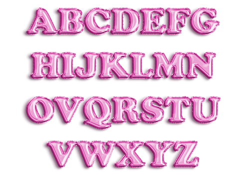 Full English alphabet of pink color inflatable balloon isolated on transparent background png