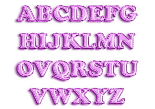 Full English alphabet of purple color inflatable balloon isolated on transparent background png
