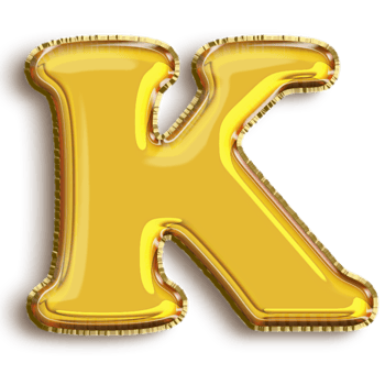 English alphabet K of golden inflatable balloon isolated on transparent background art png