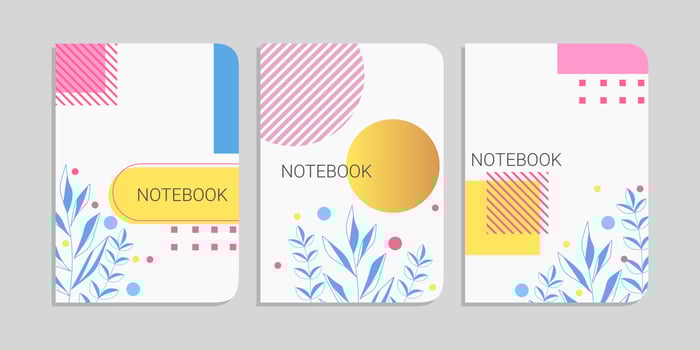 Modern abstract notebook set, minimal covers design. Colorful geometric background. leaf vector illustration.