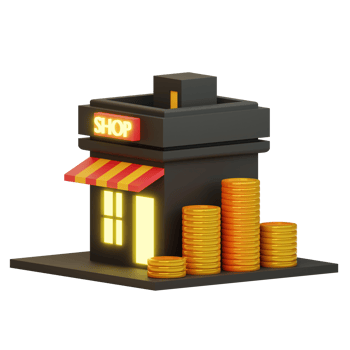 3d shop with gold coin income png