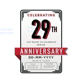 29 Years Anniversary Logo Celebration and Invitation Card with red ribbon Isolated on white Background vector