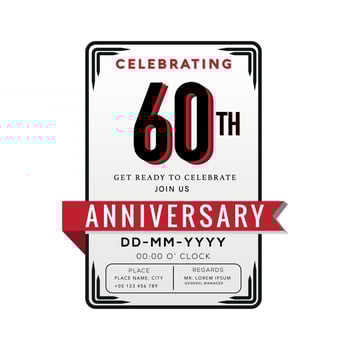 60 Years Anniversary Logo Celebration and Invitation Card with red ribbon Isolated on white Background vector