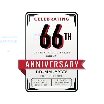 66 Years Anniversary Logo Celebration and Invitation Card with red ribbon Isolated on white Background vector