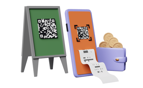 mobile phone or smartphone with qr code scanning, payment electronic bill, wallet, coin, store front sign isolated. online shopping concept, 3d illustration, 3d render png