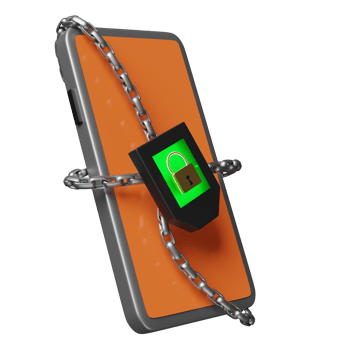 mobile phone, smartphone with chain, hardware wallet isolated. Internet crypto currency security, privacy protection, ransomware protect concept, 3d illustration, 3d render png