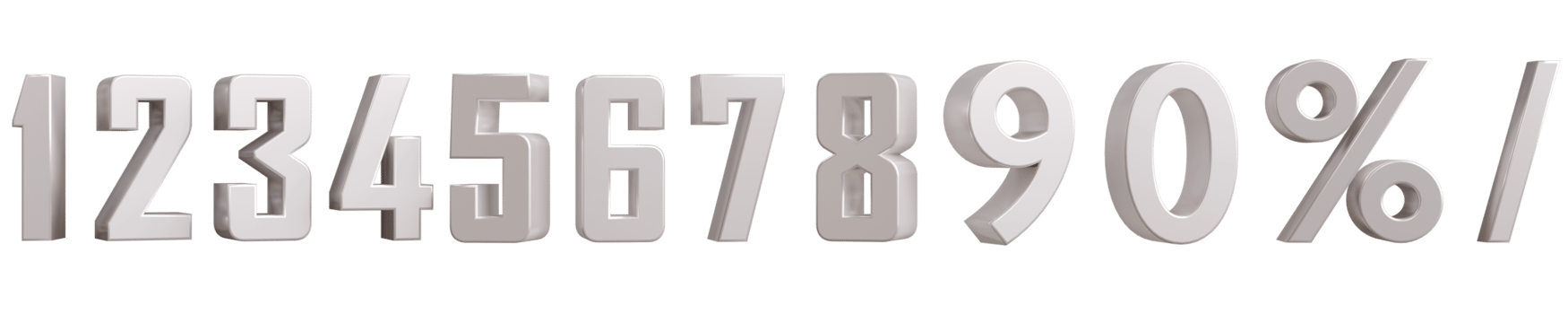 Numbers one to ten silver 3D percent numbers isolated on background for your business design copy, poster, and infographic. 3D render illustration png