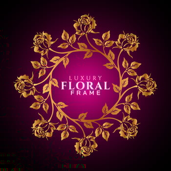 Luxury elegant circle floral frame golden round decorative corners vector