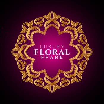 Luxury elegant circle floral frame golden round decorative corners vector