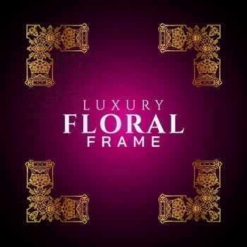 Luxury elegant circle floral frame golden round decorative corners vector