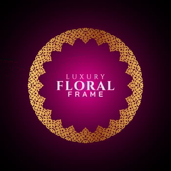 Luxury elegant circle floral frame golden round decorative corners vector