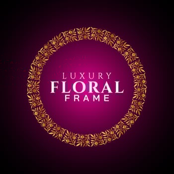 Luxury elegant circle floral frame golden round decorative corners vector