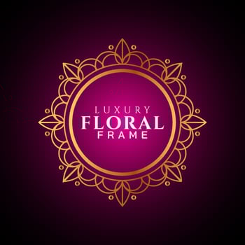 Luxury elegant circle floral frame golden round decorative corners vector