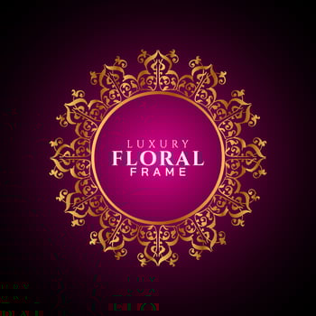 Luxury elegant circle floral frame golden round decorative corners vector