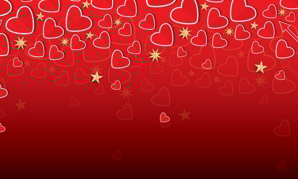 Valentine's Day Card with Red Hearts and Golden Stars. vector