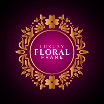 Luxury elegant circle floral frame golden round decorative corners vector
