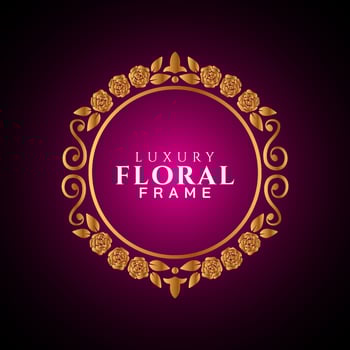 Luxury elegant circle floral frame golden round decorative corners vector
