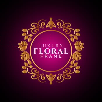 Luxury elegant circle floral frame golden round decorative corners vector