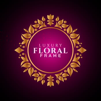 Luxury elegant circle floral frame golden round decorative corners vector
