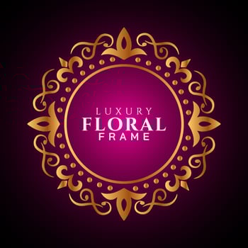 Luxury elegant circle floral frame golden round decorative corners vector
