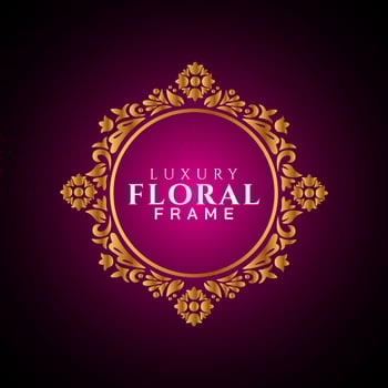 Luxury elegant circle floral frame golden round decorative corners vector