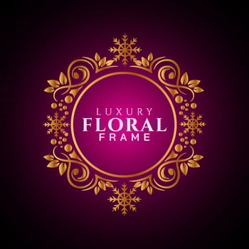 Luxury elegant circle floral frame golden round decorative corners vector