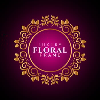 Luxury elegant circle floral frame golden round decorative corners vector