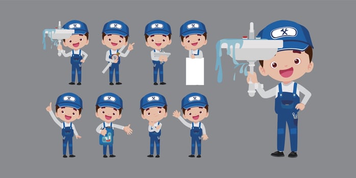 Set of plumber with different poses vector