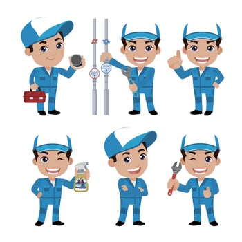 Set of plumber with different poses vector