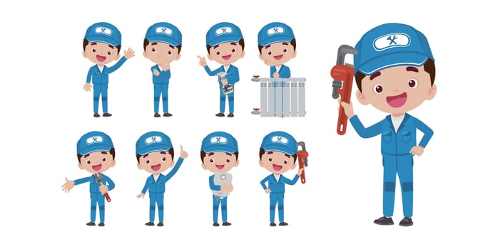 Set of plumber with different poses vector