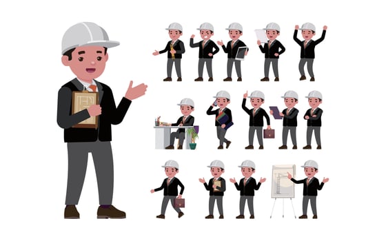 Set of engineer with different poses vector
