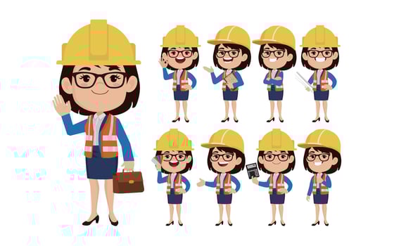 Set of engineer with different poses vector