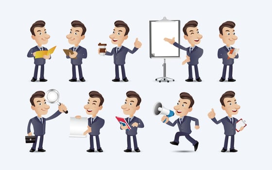 Big nose people Set - men with different pose vector