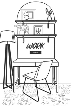 Workspace design interior vector illustration.