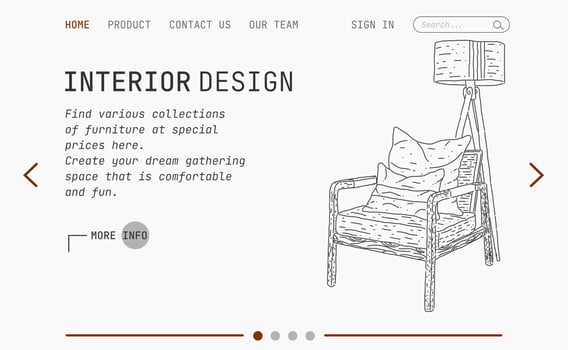 Landing page Interior design. Hand drawn sketch. vector