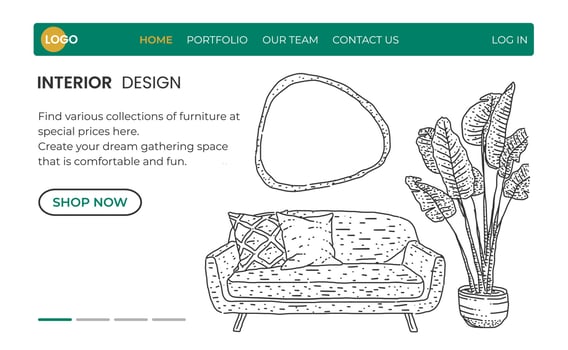 Landing page Interior design. Hand drawn sketch. vector