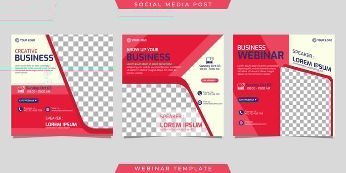 Creative design collection of social media post post templates. Great for business webinar, marketing webinar, online class program, etc. vector